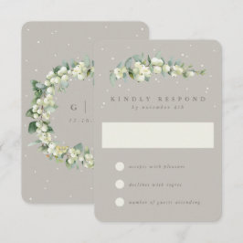 Greige Snowberry+Eucalyptus Winter Wedding RSVP Karte