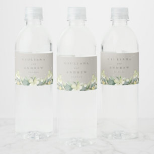 Greige Snowberry+Eucalyptus Winter Wedding Wasserflaschenetikett