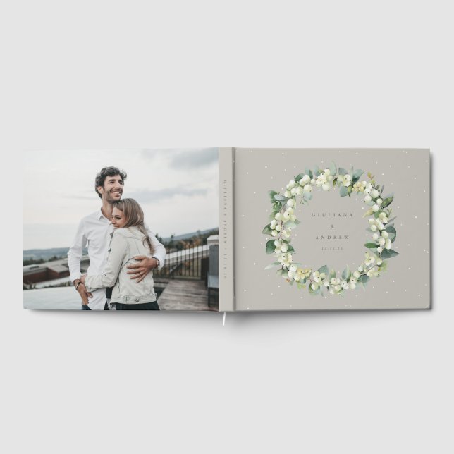 Greige Snowberry+Eucalyptus Wreath Winter Wedding Gästebuch (Voll)