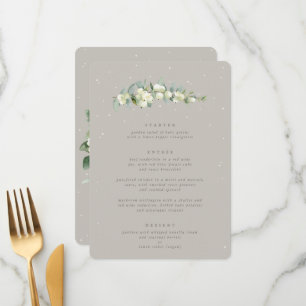 Greige Snowberry+Eukalyptus 3 Kurs Hochzeit Menükarte