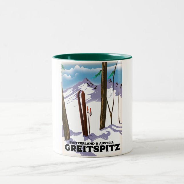 Greitspitz Schweiz & Österreich Skiposter Zweifarbige Tasse (Mittel)