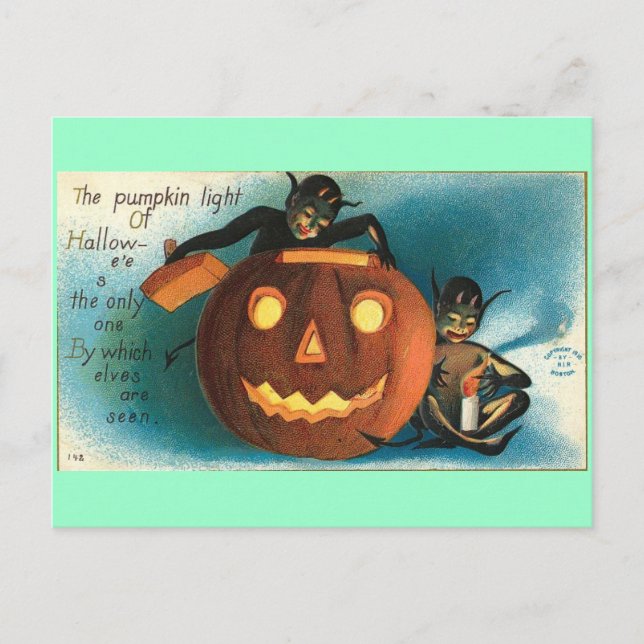 Gremlin Goblin Vintag Pumpkin Postkarte (Vorderseite)