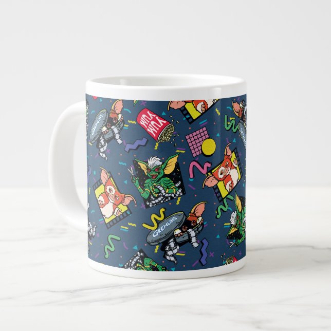 Gremlins™ 80er Retrowave-Muster Jumbo-Tasse (Vorderseite Links)
