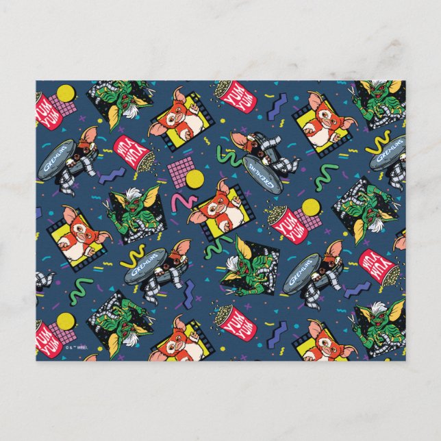 Gremlins™ 80er Retrowave-Muster Postkarte (Vorderseite)