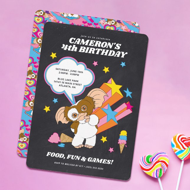 Gremlins | Gizmo Chalkboard Geburtstag Einladung (invitation on table)