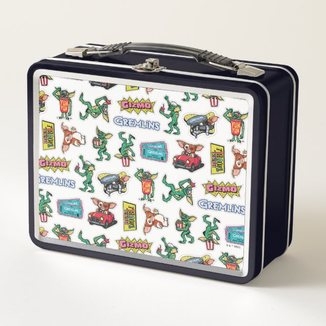 Gremlins™ Sticker-Spaß-Muster Metall Brotdose (Vorderseite)