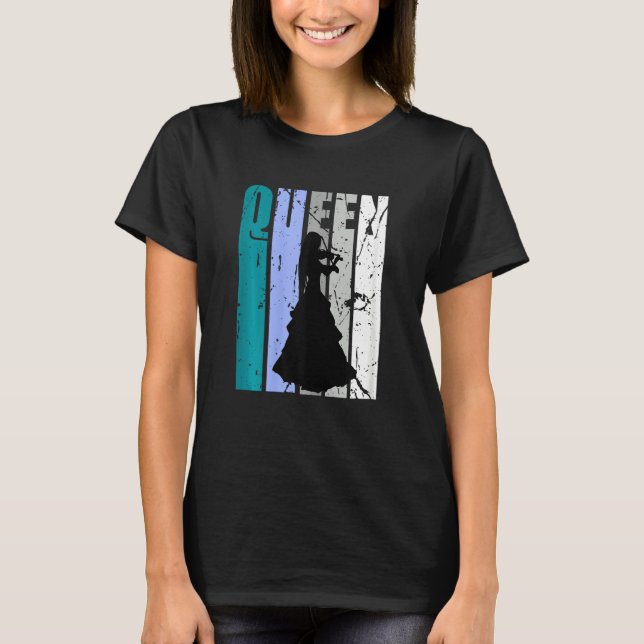 Gren Distressed Violin Queen Teal Grey Theme Violi T-Shirt (Vorderseite)