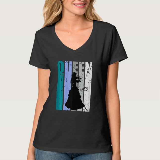 Gren Distressed Violin Queen Teal Grey Theme Violi T-Shirt (Vorderseite)
