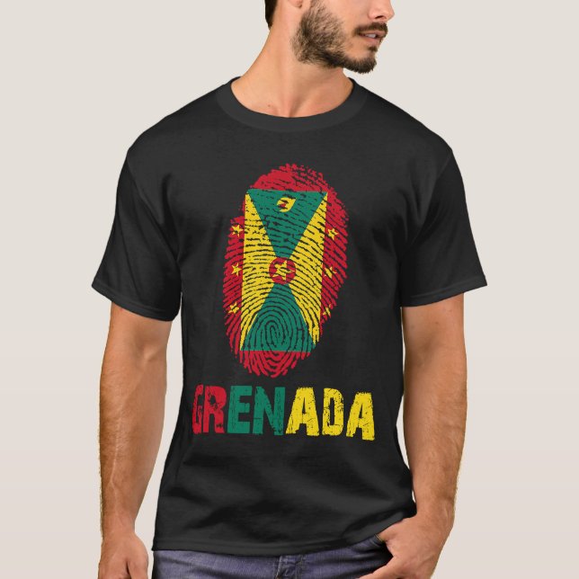 Grenada Finger Print Flag I Liebe Grenada Travel T-Shirt (Vorderseite)