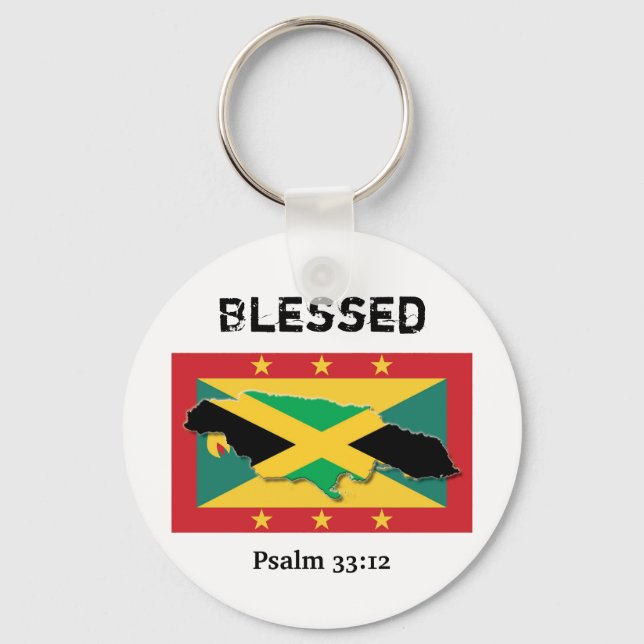 Grenada-Flagge | Jamaica Map | BLESSED benutzerdef Schlüsselanhänger (Vorderseite)