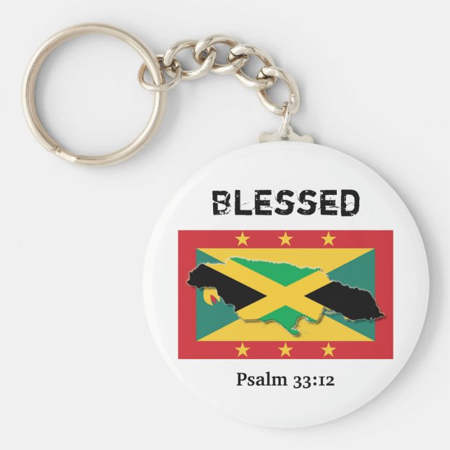 Grenada-Flagge | Jamaica Map | BLESSED benutzerdef Schlüsselanhänger (Vorne)