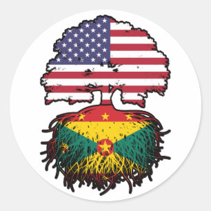 Grenada Grenadian American USA Tree Roots Flag Runder Aufkleber