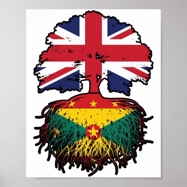 Grenada Grenadian British UK Tree Roots Flag Poster (Vorne)