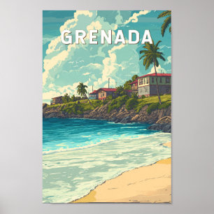 Grenada Illustration Travel Art Vintag Poster