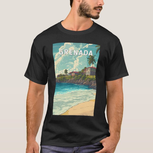 Grenada Illustration Travel Art Vintag T-Shirt (Vorderseite)