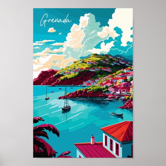 Grenada Karibik Vintage Illustration Poster (Vorne)