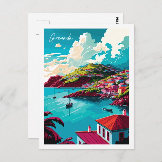 Grenada Karibik Vintage Illustration Postkarte (Vorne/Hinten)