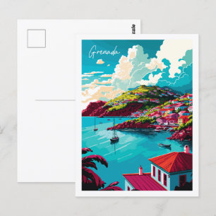 Grenada Karibik vintage Reiseillustration Postkarte