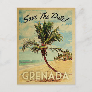 Grenada Save the Date Vintag Beach Palm Tree Ankündigungspostkarte