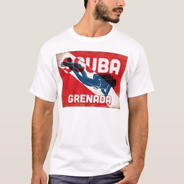 Grenada Scuba Diver - Blue Retro T-Shirt (Vorderseite)