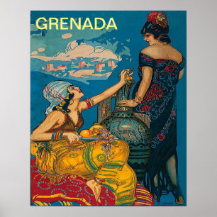 Grenada, Spanien, zwei Mädchen, Vintage-Reiseposte Poster