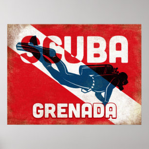 Grenada-Sporttaucher - blaues Retro Poster