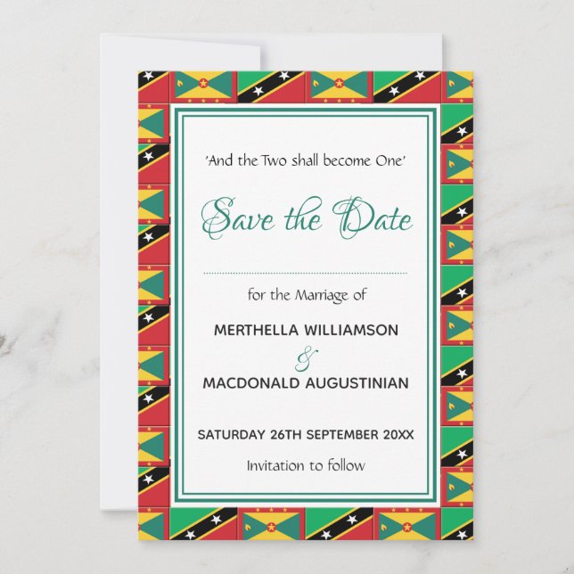 GRENADA ST KITTS Dual Patriotic Custom Scripting Save The Date (Vorderseite)