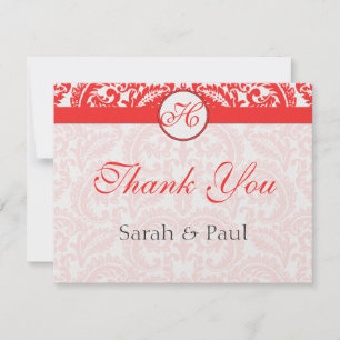 Grenadine Snapdragon Coral Damask Wedding Dankeskarte