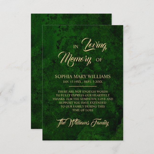 Grenery & Gold Beileid Memory Dankeschön Card Dankeskarte (Vorne/Hinten)