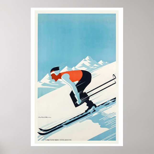 Grenoble France Vintage Ski Poster (Vorne)