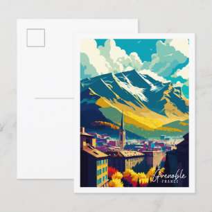 Grenoble Frankreich vintage Reiseillustration Postkarte