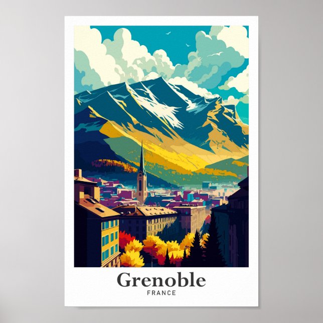 Grenoble Frankreich Vintage Travel Portrait Poster (Vorne)