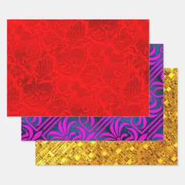 Grenoble Red, Nouveau und Gold Shimmer Sampler Geschenkpapier Set