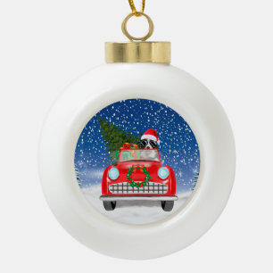 Grenz Collie Dog Auto fahren im Schnee Weihnachten Keramik Kugel-Ornament