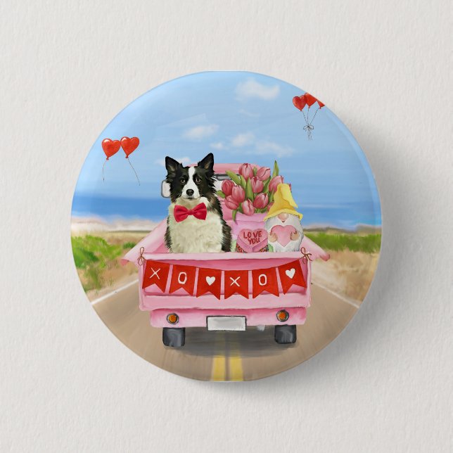 Grenz Collie Dog Valentine's Day Lkw Herz Button (Vorderseite)