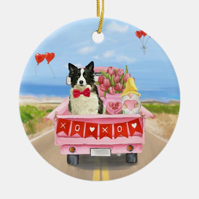 Grenz Collie Dog Valentine's Day Lkw Herz Keramik Ornament (Vorne)