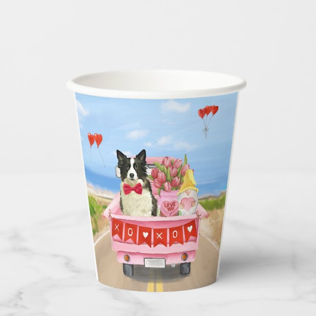 Grenz Collie Dog Valentine's Day Lkw Herz Pappbecher (Vorderseite)