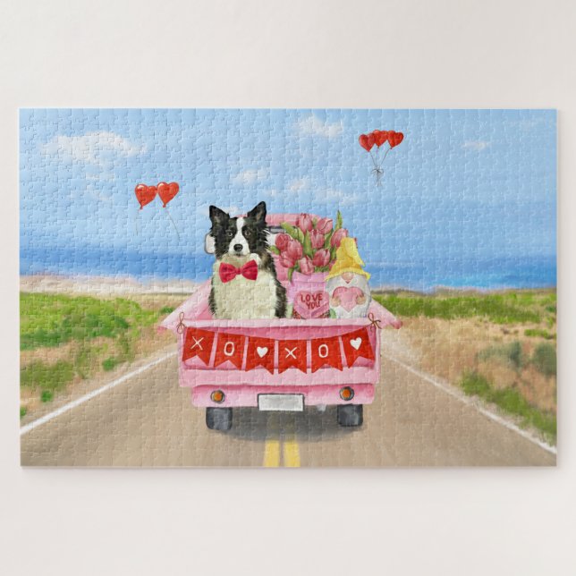 Grenz Collie Dog Valentine's Day Lkw Herz Puzzle (Horizontal)