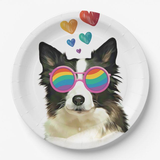 Grenz-Collie-Hund am HerzValentinstag Pappteller (Vorderseite)