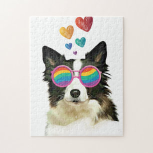 Grenz-Collie-Hund am HerzValentinstag Puzzle