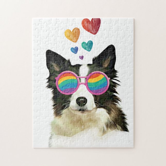 Grenz-Collie-Hund am HerzValentinstag Puzzle (Vertikal)