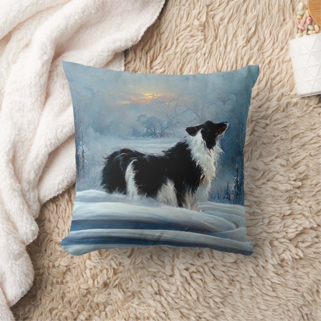 Grenz-Collie im Winter-Schneehundtier Kissen (Decke)