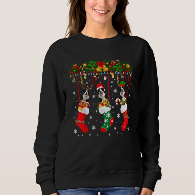 Grenz-Collie in Sock Xmas Rentierspass Weihnachten Sweatshirt (Vorderseite)