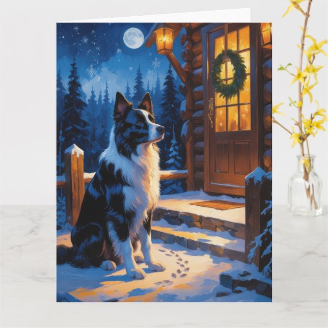 Grenz-Collie mit Weihnachtsbeleuchtung Karte (Gelbe Blume)