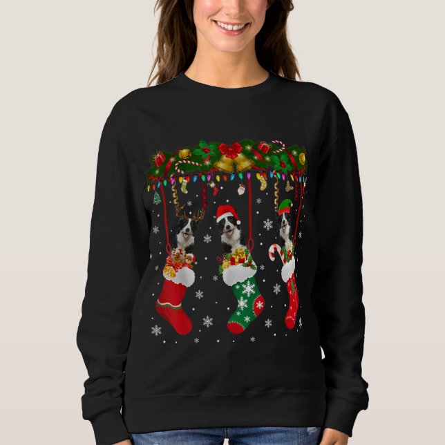 Grenz-Collie Sock Xmas Rentier Santa ELF Hund Sweatshirt (Vorderseite)