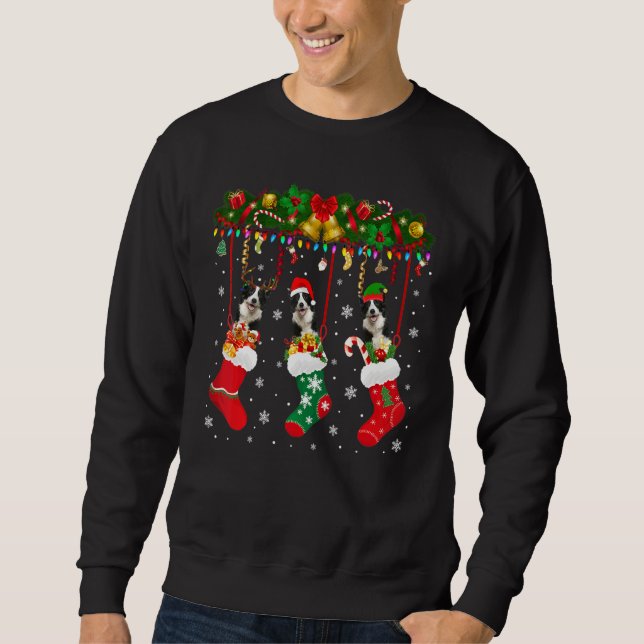 Grenz-Collie Sock Xmas Rentier Santa Elf Hund Sweatshirt (Vorderseite)