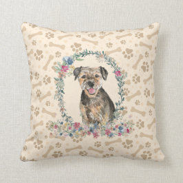 Grenz Terrier Dog Paw Print & Floral Niedlich Kissen