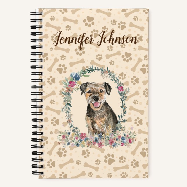 Grenz Terrier Dog Paw Print & Floral Niedlich Notizbuch (Vorderseite)