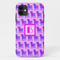 Grenz-Terrier-Hund rosa und blaue Silhouette Monog