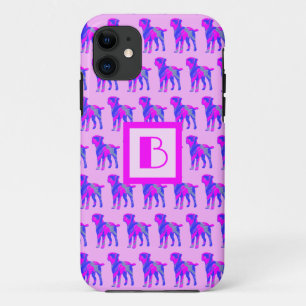 Grenz-Terrier-Hund rosa und blaue Silhouette Monog Case-Mate iPhone Hülle